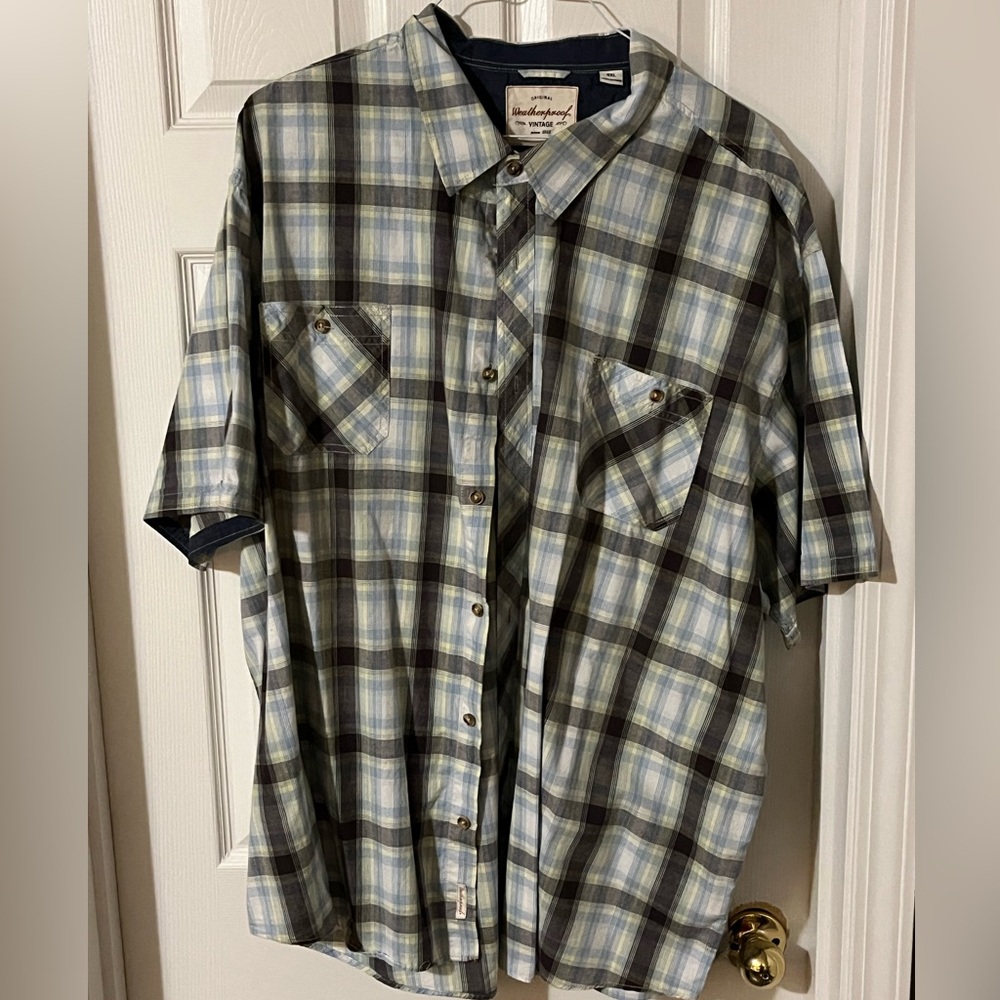 Plaid Short Sleeve Plaid Casual Shirt by Weatherproof Size 4XL